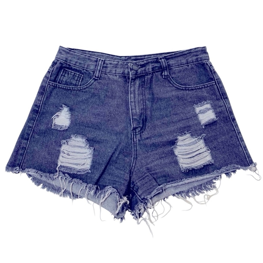 Black High Rise Distressed Festival Shorts – Size S